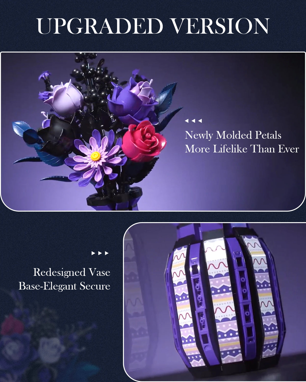 1218PCS Dark Romance Gothic Bouquet Building Blocks Flower With Vase Model Educational DIY Home Decoration Gift For Kids Adults